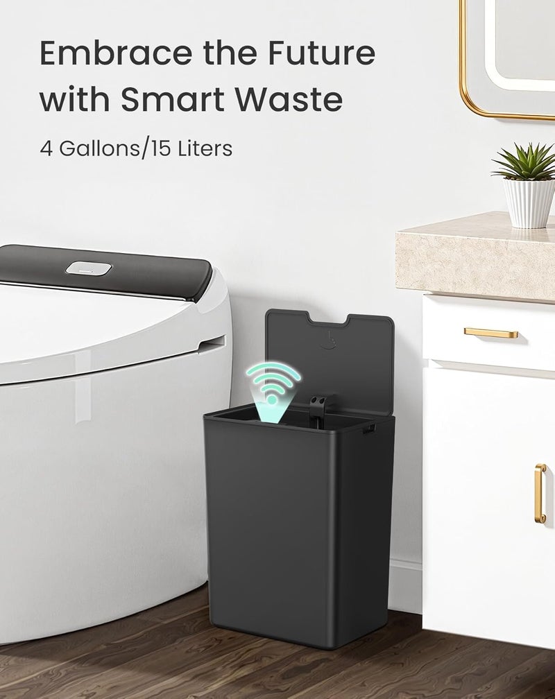 Cesun 4 Gallon Bathroom Trash Can with Lid, Small Automatic Trash Can, Touchless Motion Sensor Garbage Can, Black Plastic Waste Basket for Bathroom, Bedroom, Toilet, Office, Rv - Image 3
